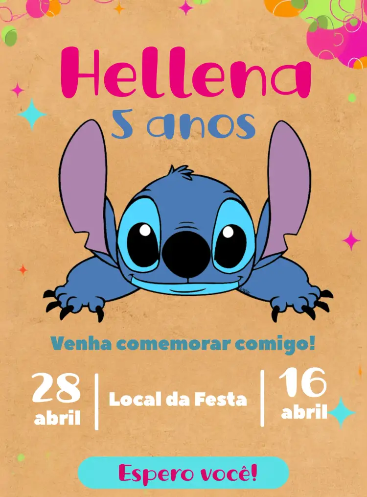 Convite Lilo E Stitch Azul – tema Mais pesquisados azul, divertido, infantil, moderno, temático, colorido