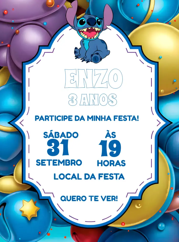 Convite Lilo E Stitch Branco