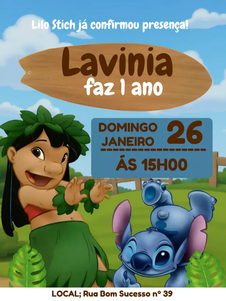 Convite Lilo E Stitch Colorido