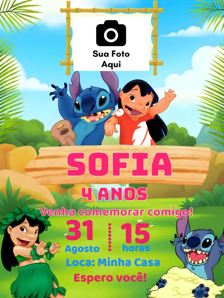 Convite Lilo E Stitch Com Foto Disney
