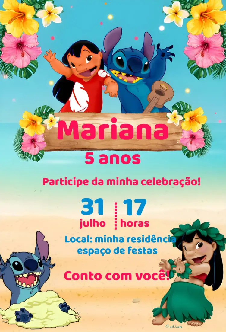 Convite Lilo E Stitch Digital