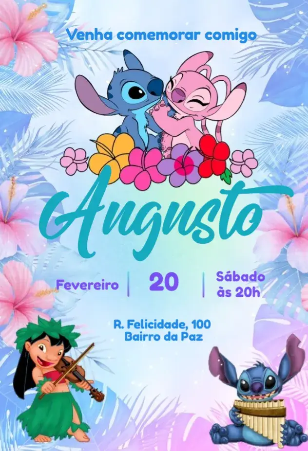 Convite Lilo e Stitch Hawaiano