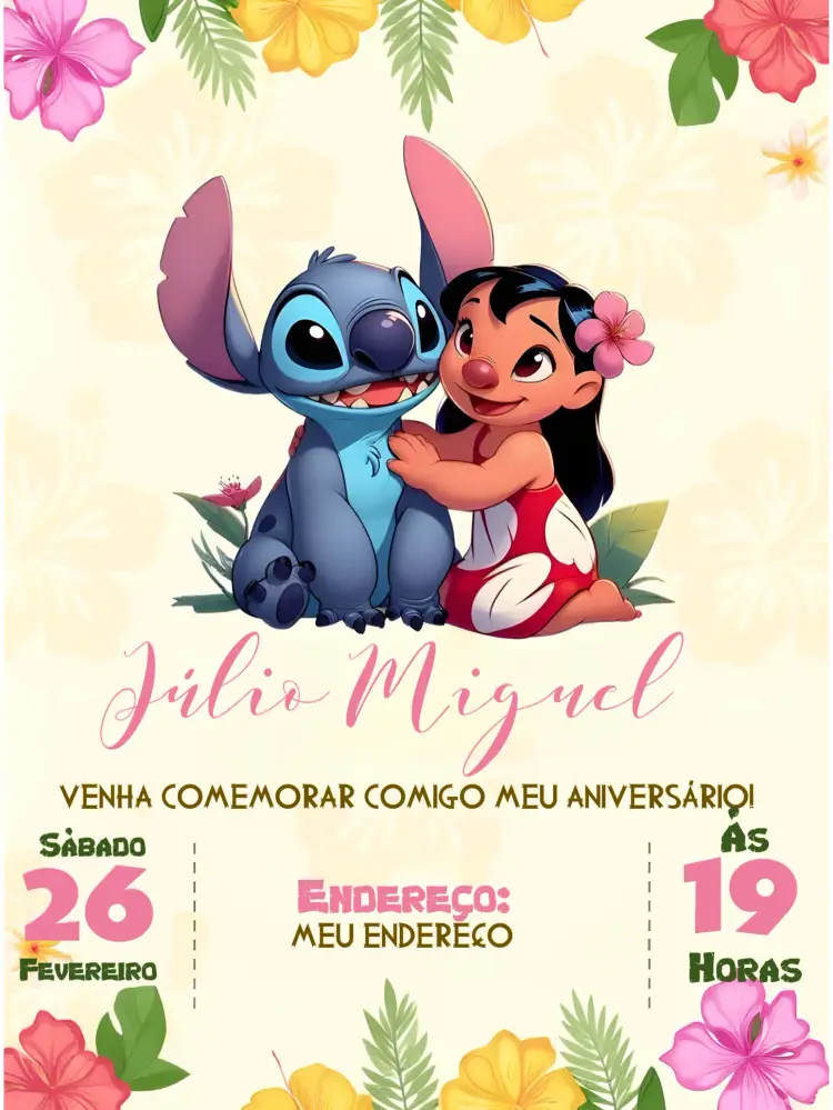 Convite Lilo E Stitch Infantil
