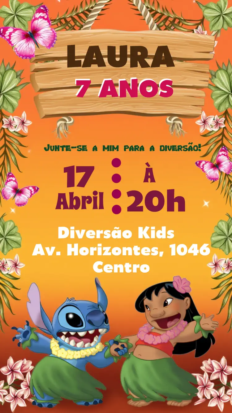 Convite Lilo E Stitch Infantil