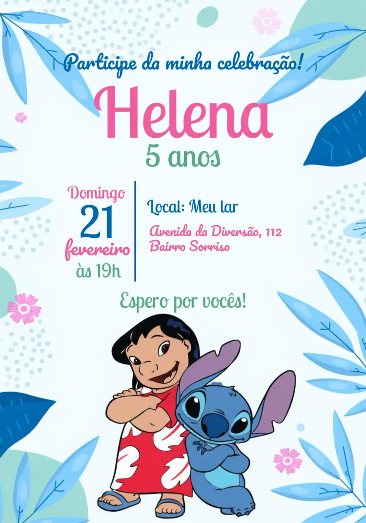 Convite Lilo E Stitch Infantil