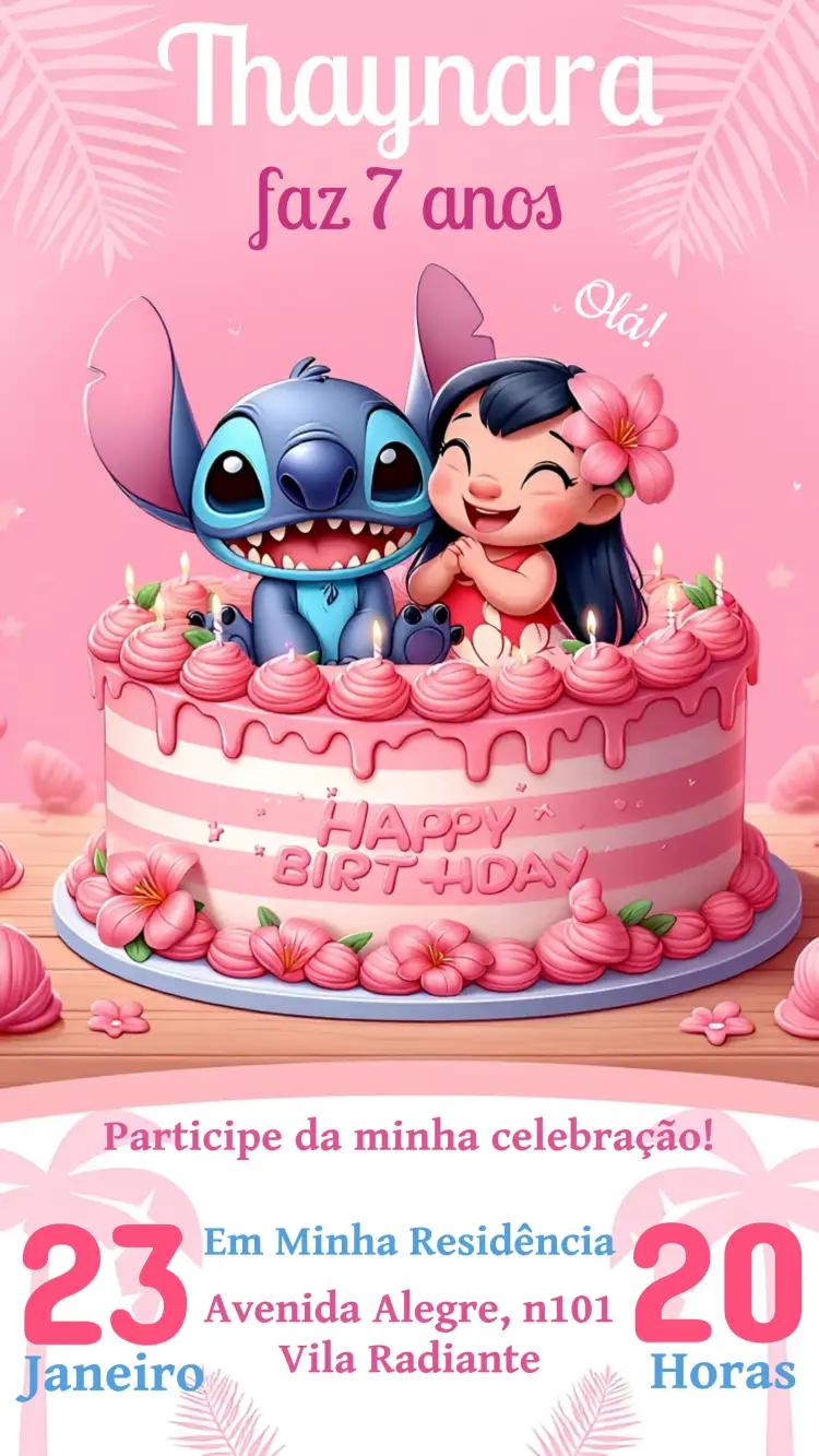 Convite Lilo E Stitch Menina