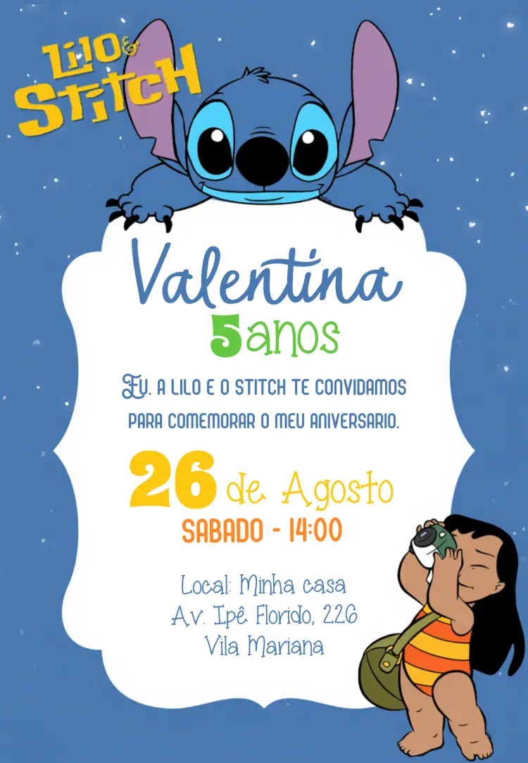 Convite Lilo E Stitch Ohana