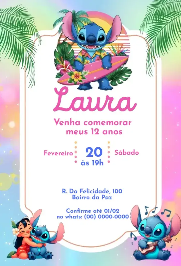 Convite Lilo e Stitch Surf