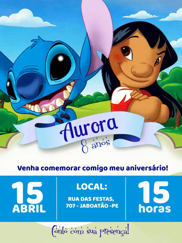 Convite Lilo Stitch Colorido – tema Mais pesquisados colorido, divertido, temático, jovial, Disney, ilustrações animadas