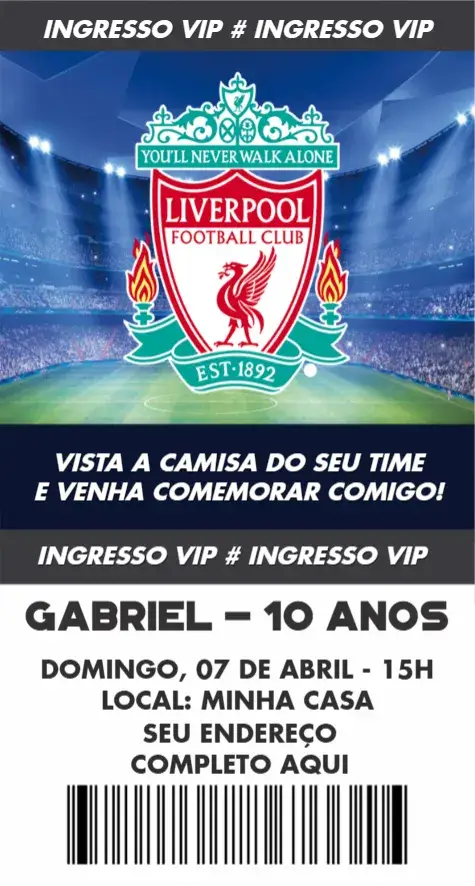 Convite Liverpool ingresso