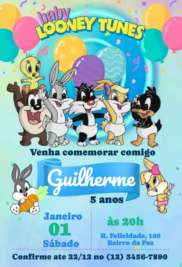 Convite Looney Tunes Baby