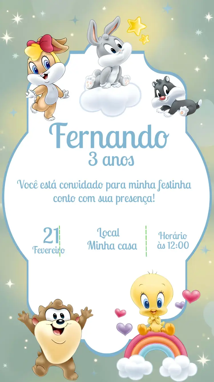 Convite Looney Tunes Baby Ifantil