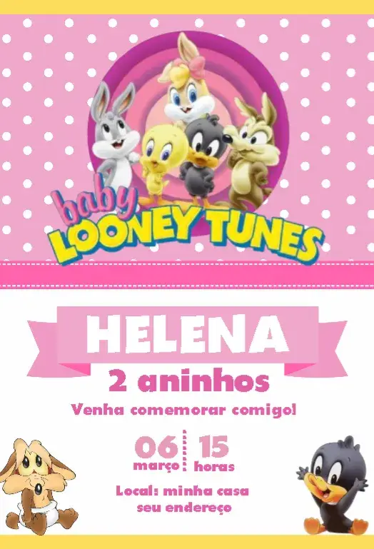 Convite Looney Tunes Baby Menina