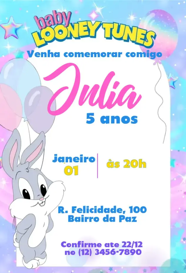 Convite Looney Tunes Perninha