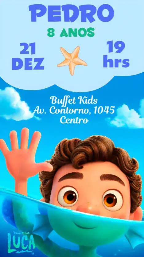Convite Luca – tema Aniversário Infantil colorido, lúdico, divertido, temático, infantil, moderno