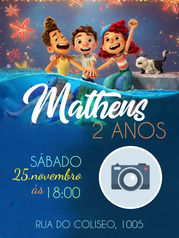 Convite Luca Com Foto Infantil – tema Aniversário colorido, temático, lúdico, divertido, infantil, moderninho