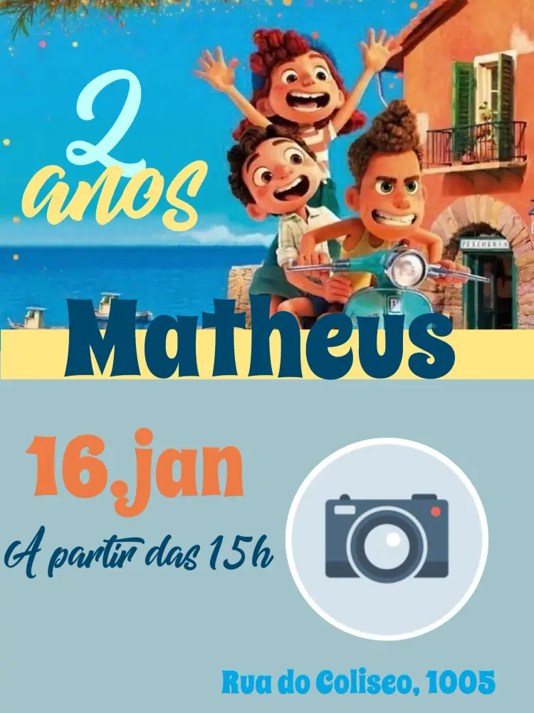 Convite Luca Disney Com Foto Azul