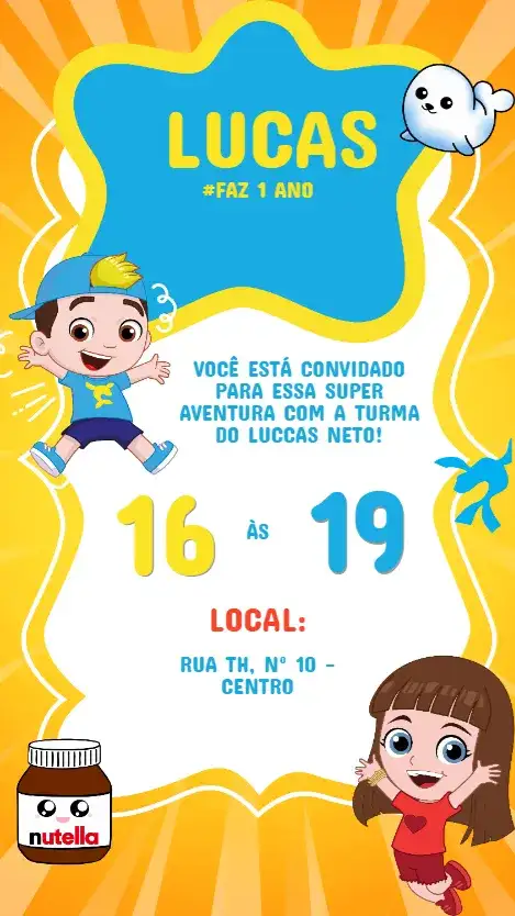 Convite Aniversário Infantil Lucas Neto