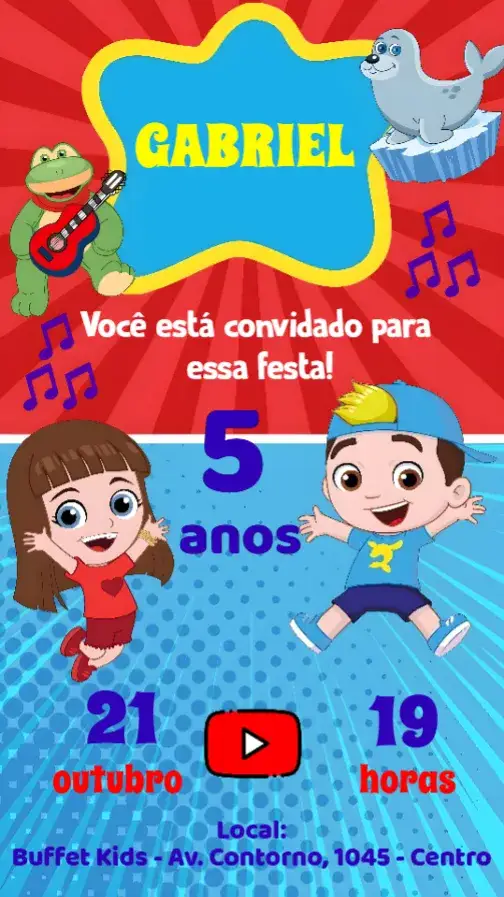 Convite Lucas Neto – tema Aniversário Infantil colorido, divertido, temático, moderno, infantil