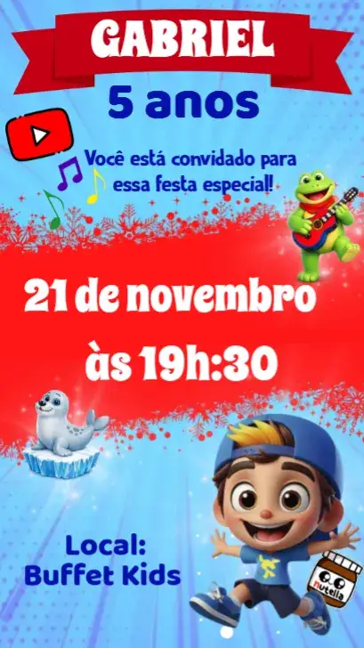 Invitation Luccas Neto – Kids' Birthday Party theme colorful, fun, themed, childlike illustrations, modern