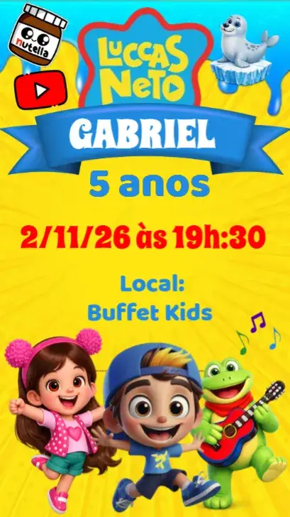 Invitation Luccas Neto – Kids' Birthday Party theme colorful, fun, playful, themed, modern, childish