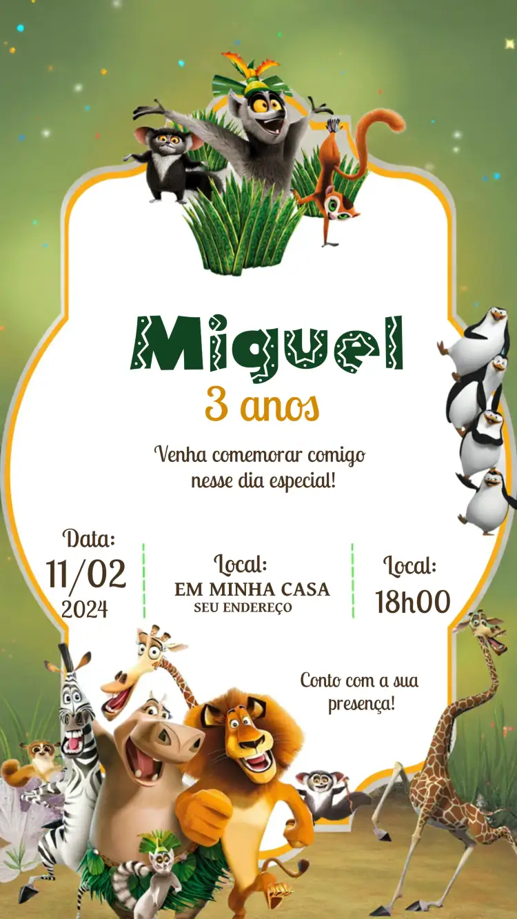 Convite Madagascar Marty – tema Mais pesquisados Madagascar, Animais, Selva