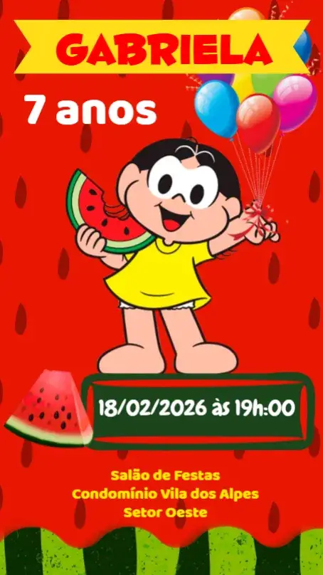 Convite Magali – tema Aniversário Infantil colorido, divertido, lúdico, infantil, temático