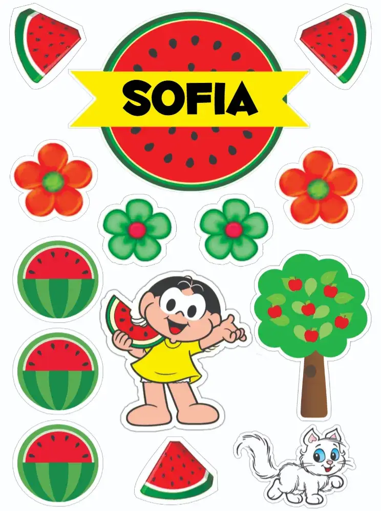 Convite Magali – tema Topo de bolo colorido, lúdico, divertido, infantil, frutas, quadrinhos