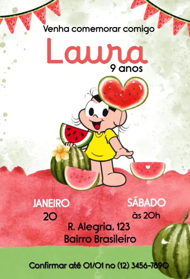 Convite Magali Aquarela – tema Aniversário Infantil aquarela, colorido, infantil, divertido, temático, ilustrativo
