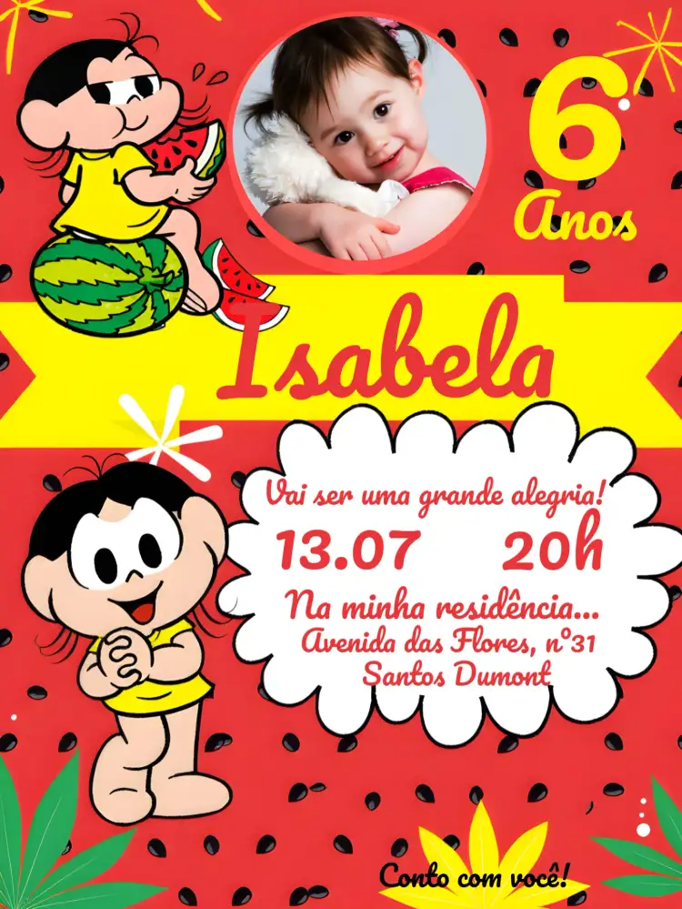 Convite Magali Com Foto Banner – tema Mais pesquisados colorido, divertido, infantil, alegre, moderno