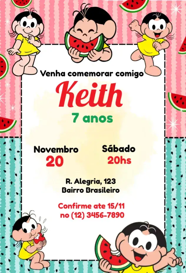 Invitation Magali listrado – Aniversário Infantil theme listrado, colorido, infantil, divertido, moderno