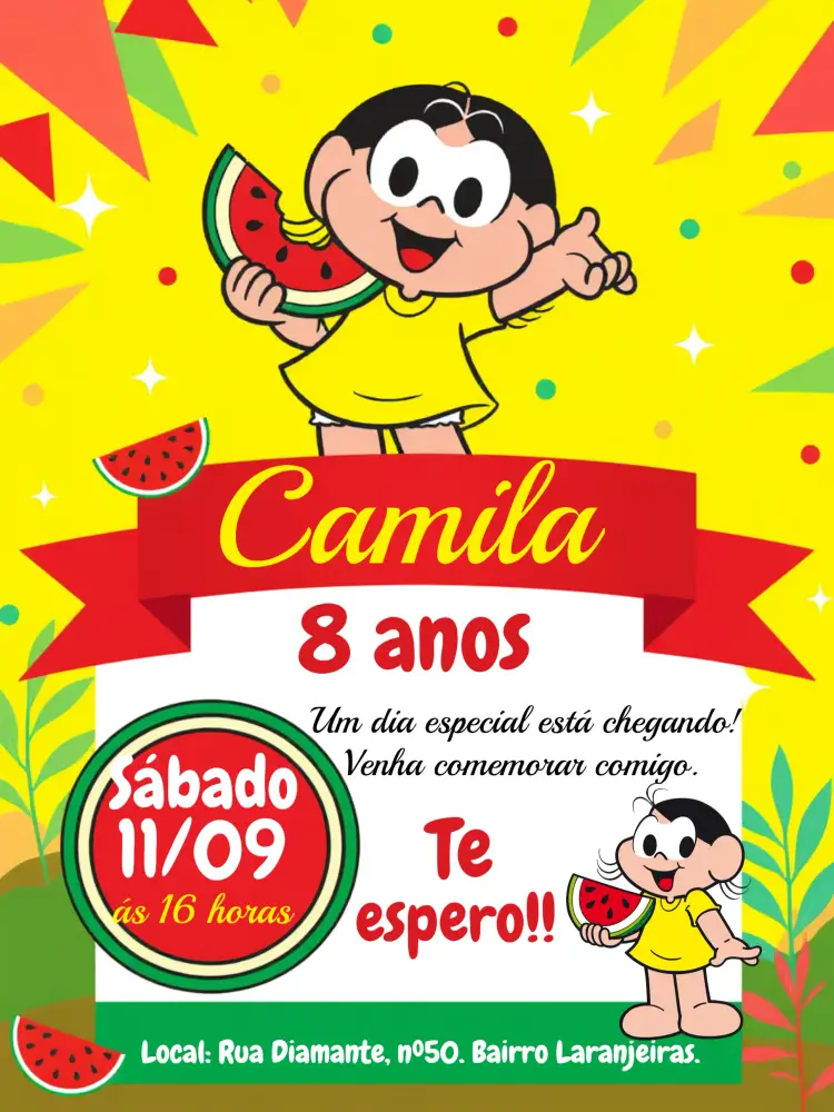 Convite Magali Melancia editável e personalizável