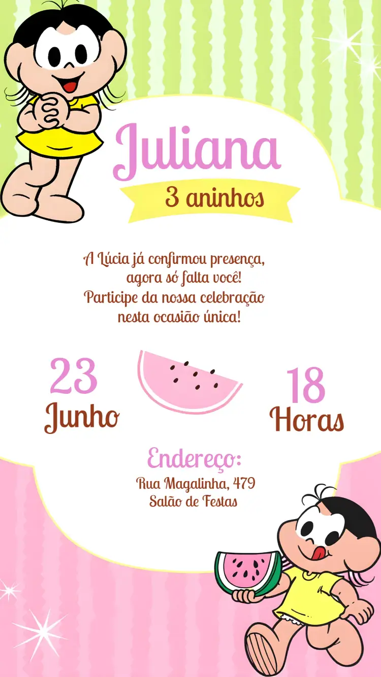 Convite Magali Mônica editável e personalizável