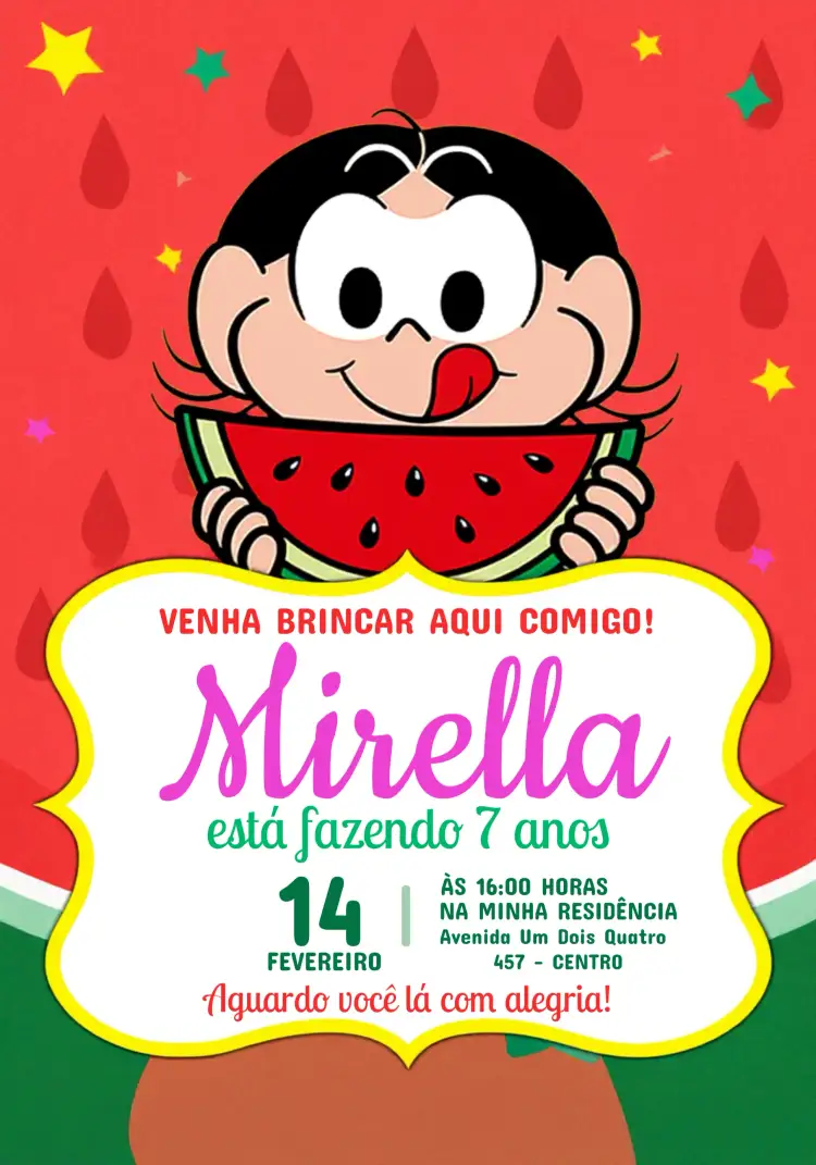 Convite Magali Turma Da Mônica Monica – tema Aniversário Infantil melancia, personagem infantil