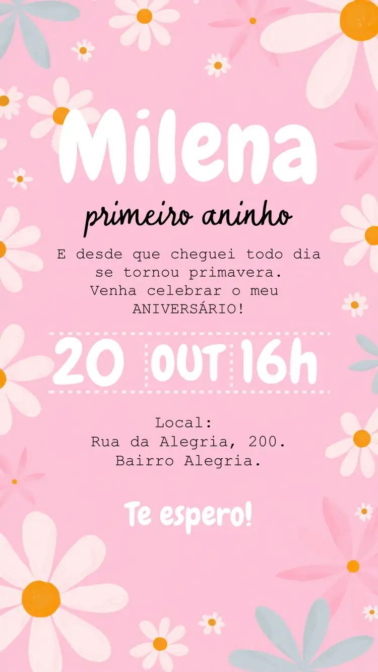 Convite Margaridas Rosa Menina Primavera – tema Mais pesquisados floral, delicado, primavera, rosa, infantil, colorido