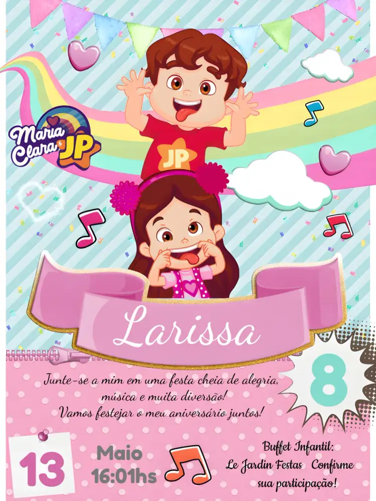 Convite Maria Clara E Jp – tema Mais pesquisados moderno, colorido, elegante, divertido, minimalista