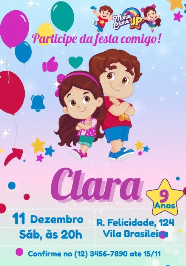 Convite Maria Clara E Jp Colorido