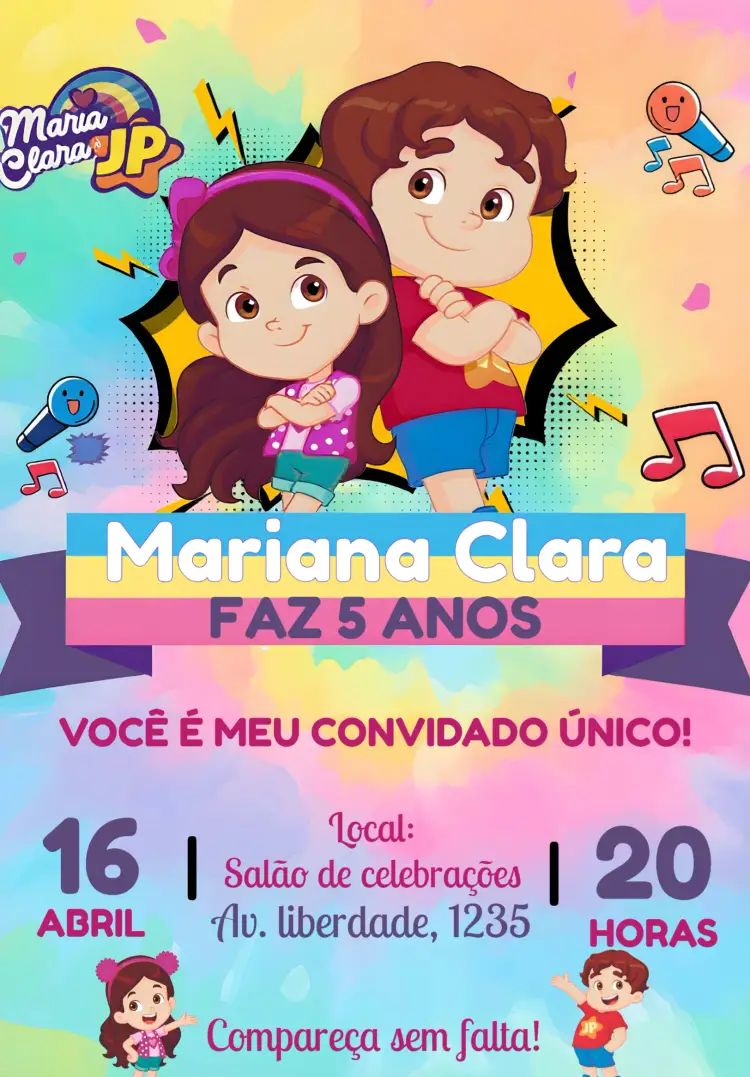 Convite Maria Clara E Jp Colorido