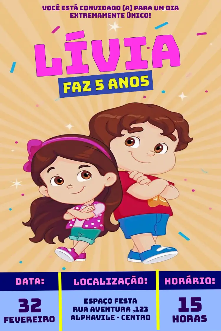 Convite Maria Clara E Jp Infantil Youtuber – tema Aniversário Infantil colorido, moderno, divertido, temático, infantil