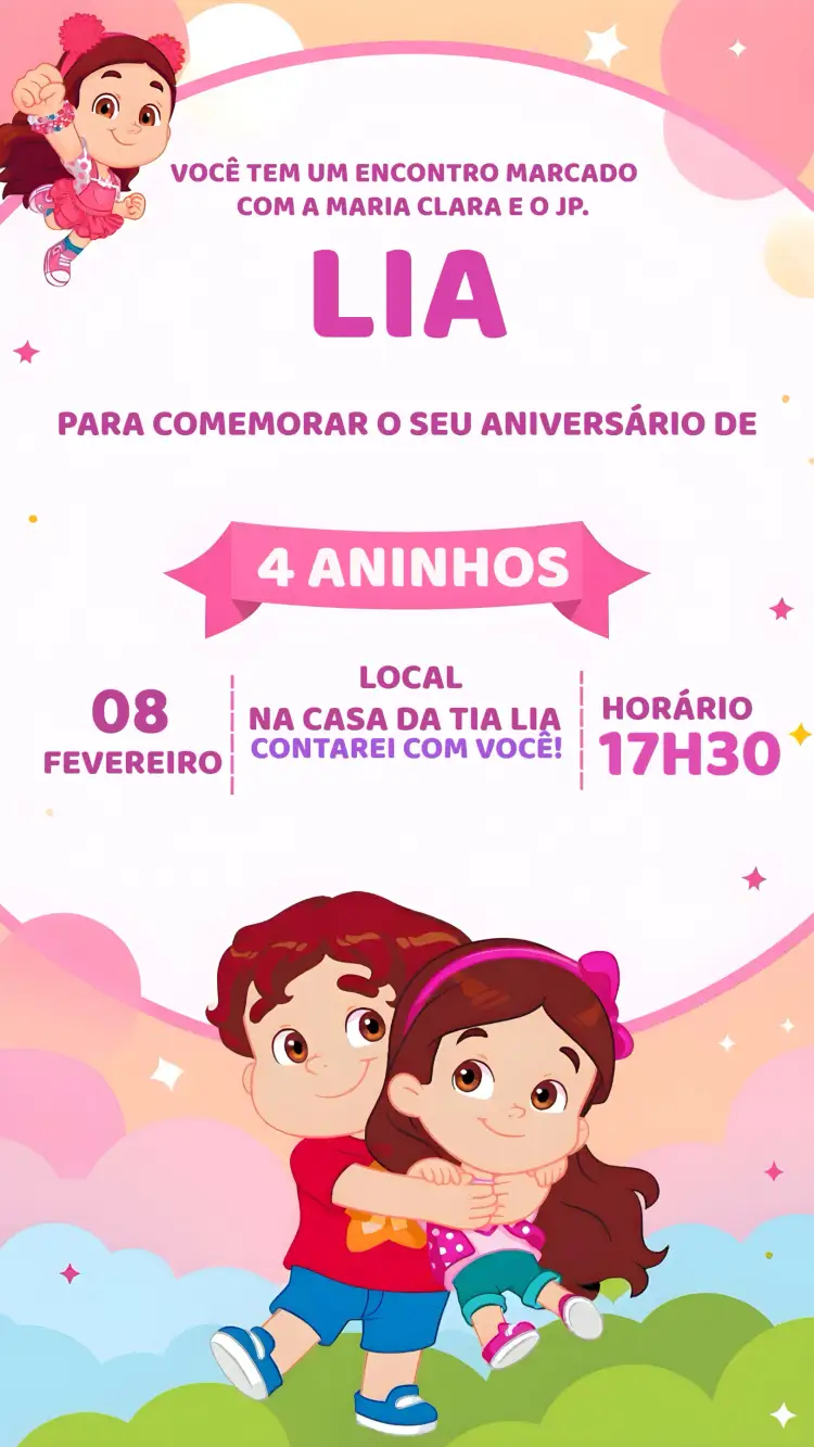 Convite Maria Clara E Jp Rosa – tema Mais pesquisados colorido, divertido, infantil, moderno, lúdico