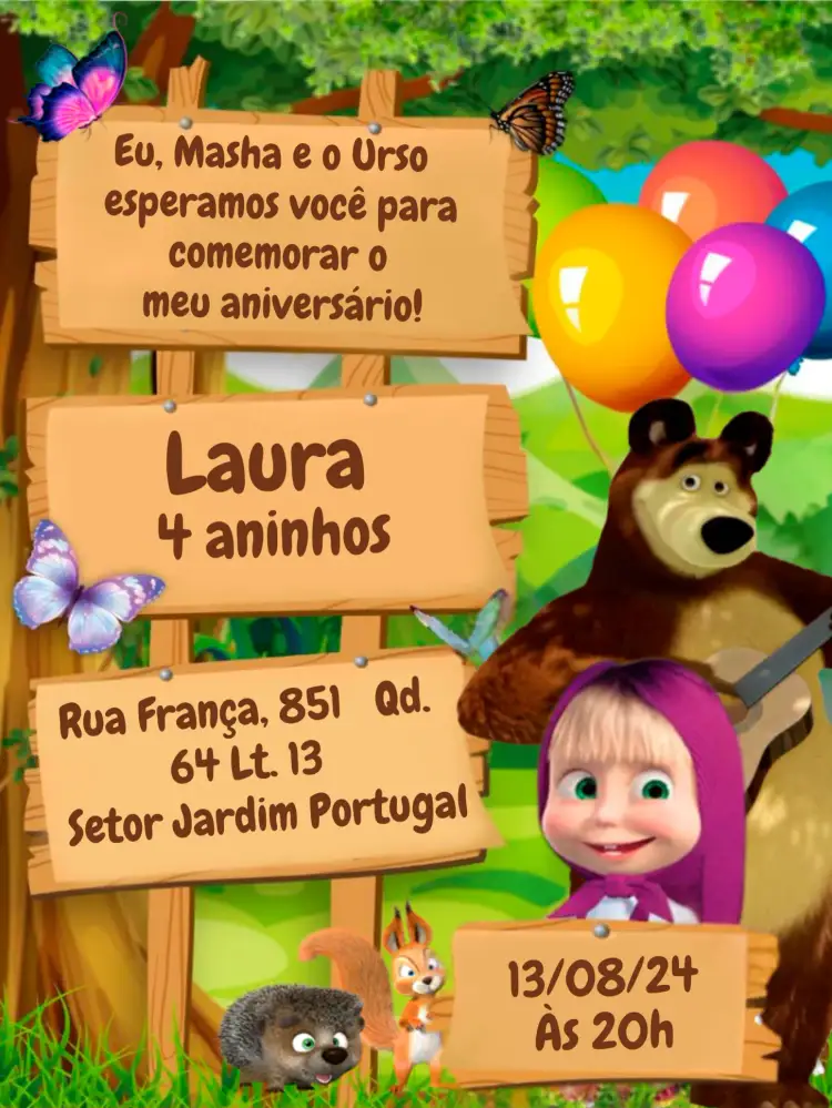 Convite Masha E O Urso Colorido – tema Mais pesquisados colorido, infantil, divertido, temático, alegre, fantástico