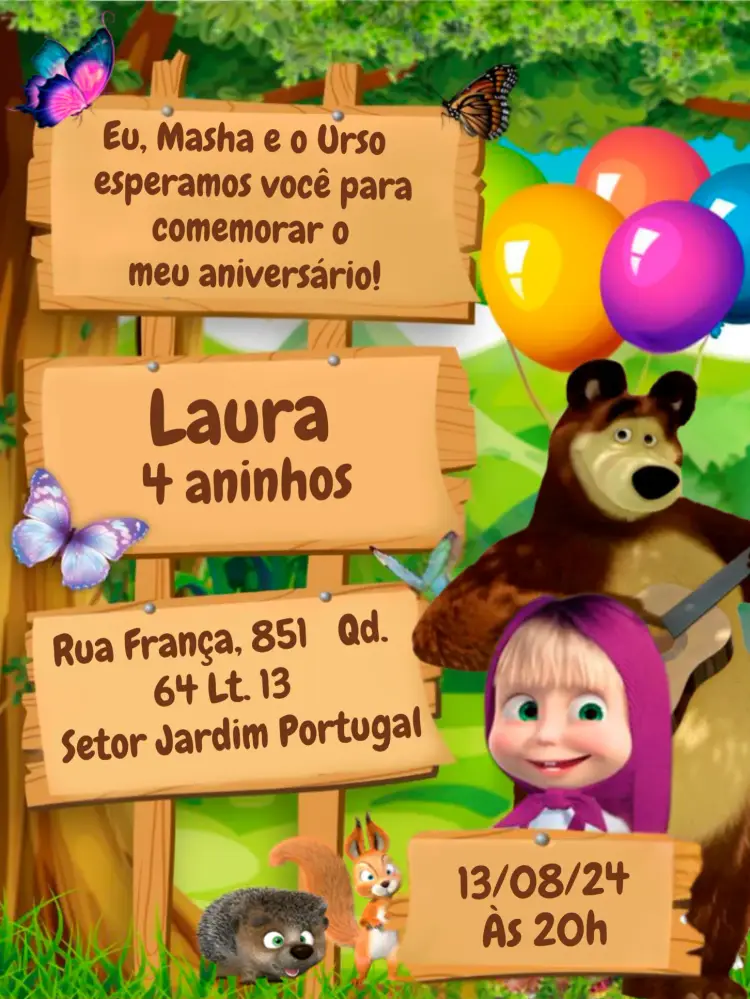 Convite Masha E O Urso Colorido