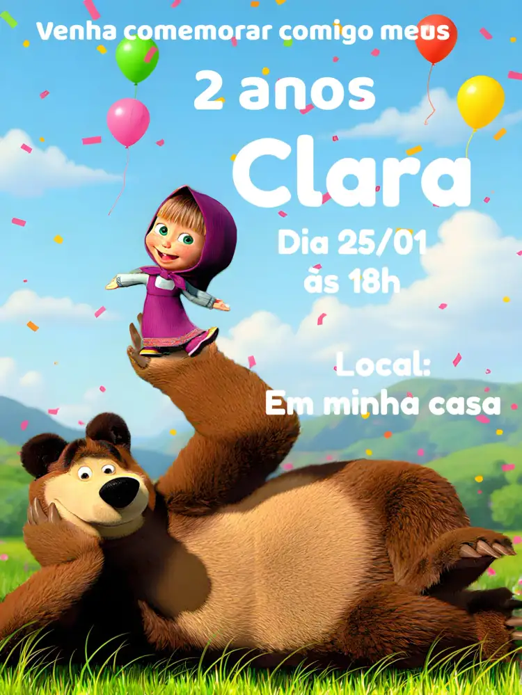 Convite Masha E O Urso Marsha – tema Mais pesquisados colorido, divertido, infantil, temático, ilustrações