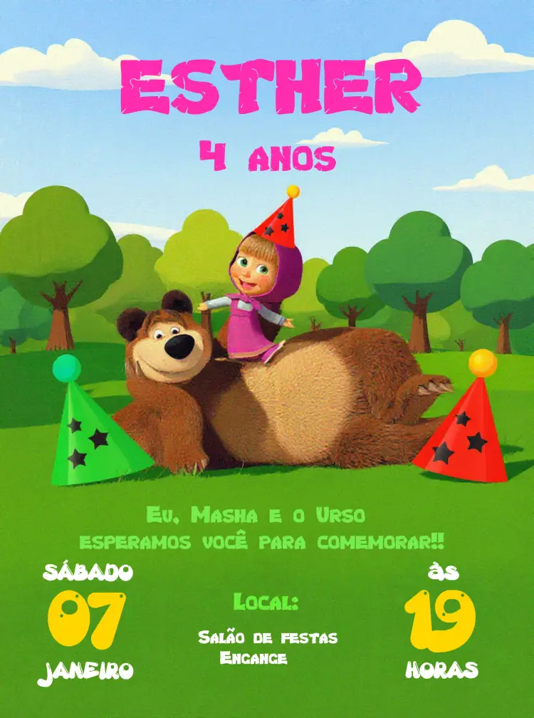 Convite Masha E O Urso Verde