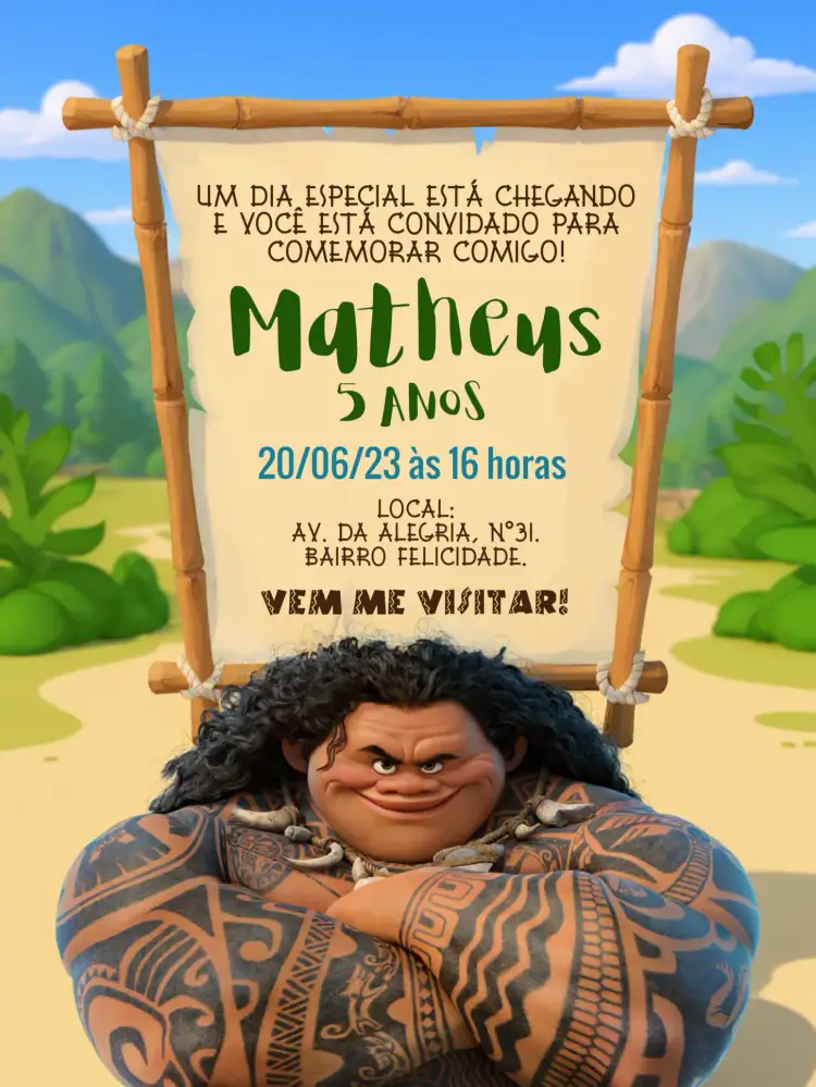 Convite Maui Moana Concha – tema Mais pesquisados tropical, praia, mar, vibrante, divertido, lúdico