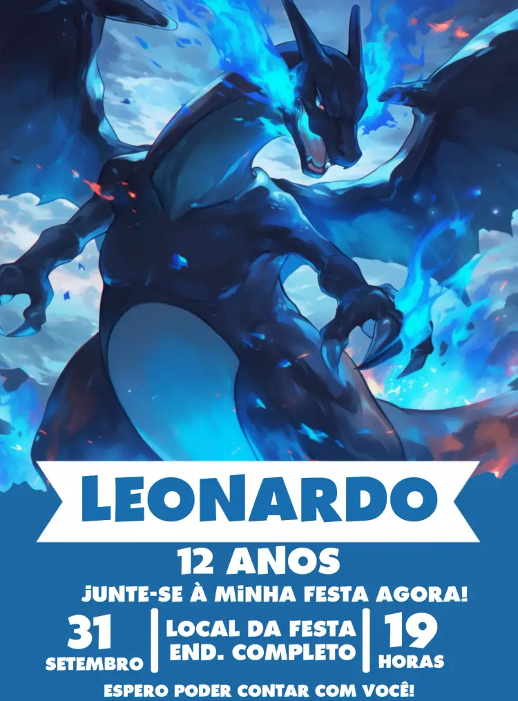 Convite Mega Charizard Pokemon Charmander