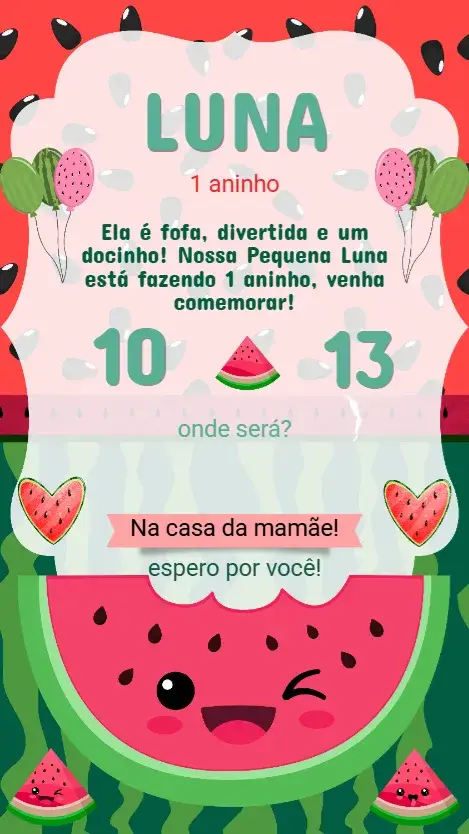 Convite Aniversário Infantil Melancia