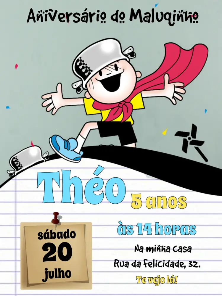 Convite Menino Maluquinho Preto – tema Chá de Panela moderno, infantil, preto e branco, divertido, sustentável, elegante