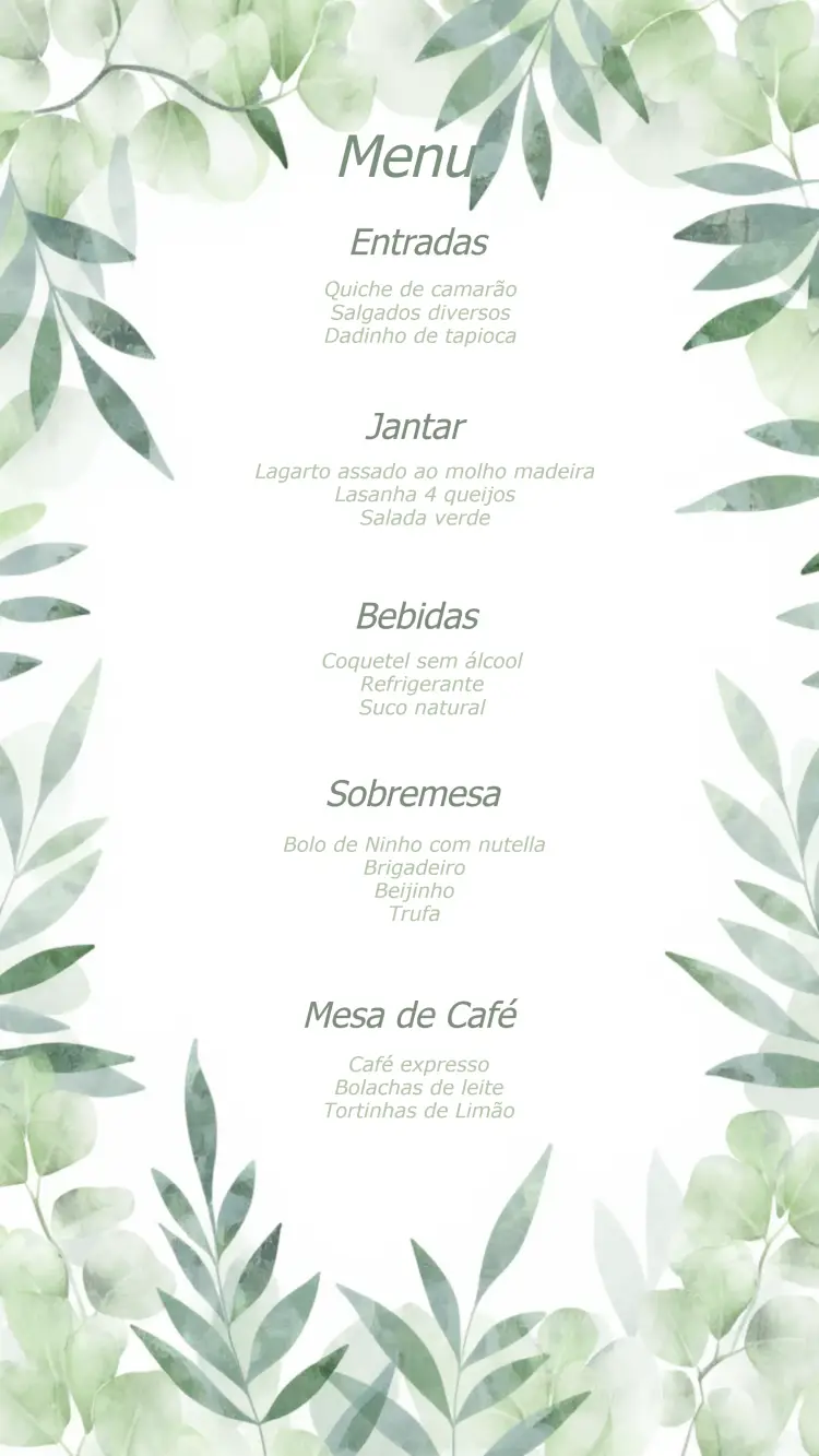 Convite Menu De Casamento Folhas Arte