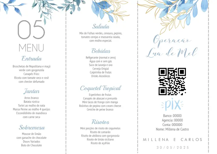 Convite Menu Triângulo Casamento Floral Triangulo